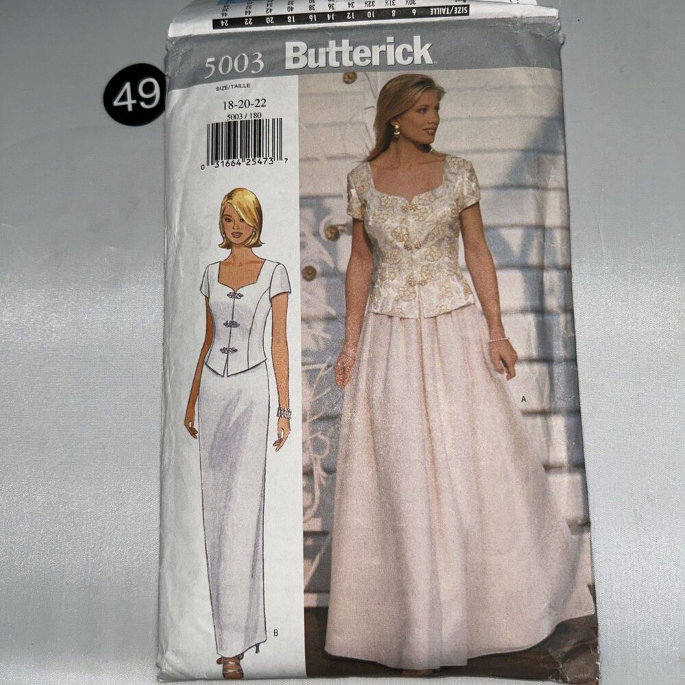 Butterick 5003  Formal Bridal Top & Skirt Sewing Cut Pattern 2 Styles Size 19/20